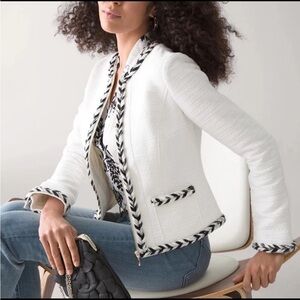 White House Black Market Soft Tweed White Crop Jacket Lined Women's Blazer 14